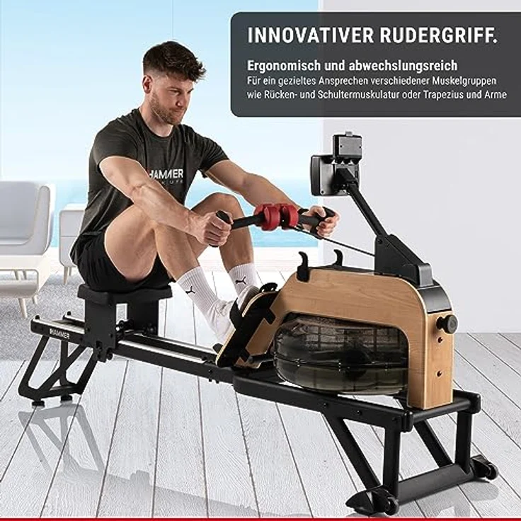 HAMMER Wasser-Rudergerät RowFlow 5.0 NorsK, edles Holz-Design, 20 Programme, innovativer Rudergriff – Bild 4