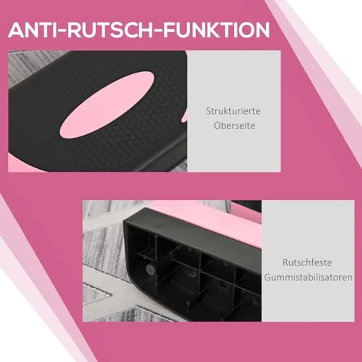 HOMCOM Stepper höhenverstellbar, Aerobic-Stepper mit 3 Stufen, rutschfester Oberfläche, für Indoor und Outdoor, Schwarz-Rosa-Grau – Bild 4