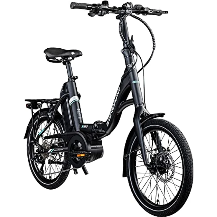 ZÜNDAPP X100 E Bike 20 Zoll Klapprad für Damen und Herren 150-190 cm Bosch Ebike Mittelmotor mit 9 Gang Nabenschaltung Elektro Fahrrad 400 Wh Akku Faltrad (45 cm, schwarz/türkis) - Preisvergleich – Bild 1
