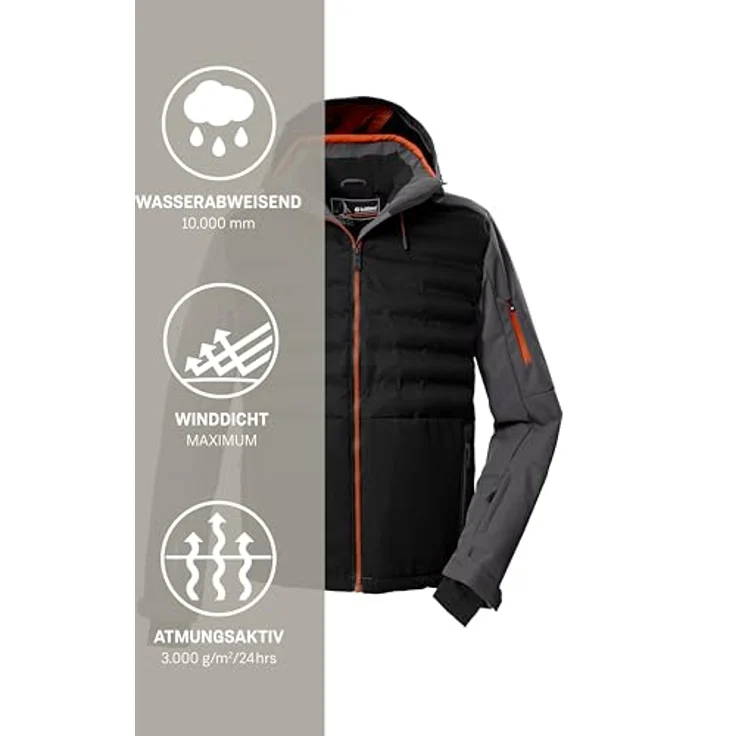 Killtec Ksw 72 Mn, Herren Skijacke in Schwarz, winddicht und wasserabweisend mit 10.000 mm Wassersäule, Hybridoptik, Größe L – Bild 6