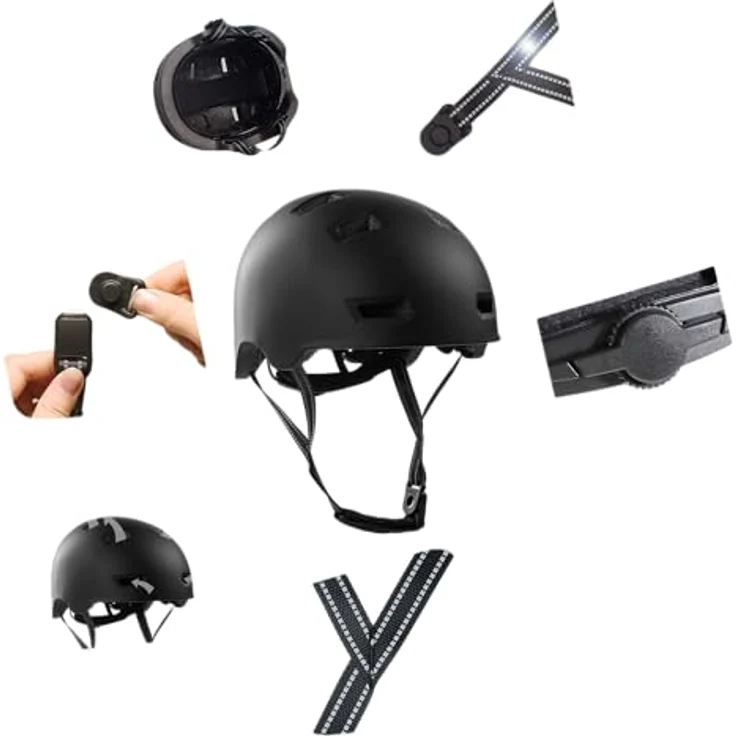 Crazy Safety All Black Velohelm, 57-61 cm, leicht und mit reflektierenden Riemen für bessere Sichtbarkeit – Bild 5
