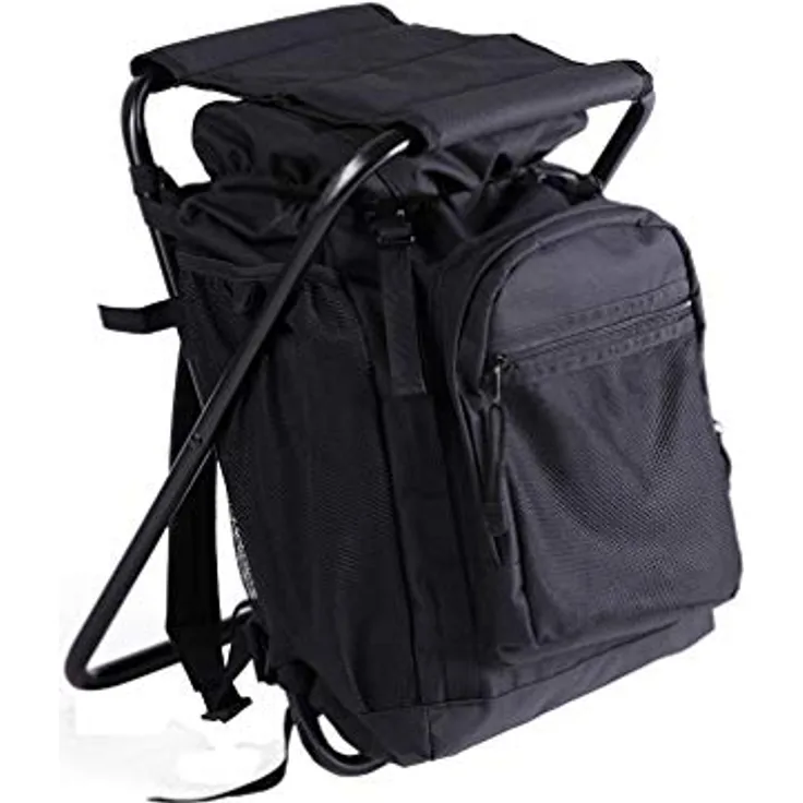 Mil-Tec Rucksäck-14059002, Wander-Rucksack Schwarz mit integrierter Sitzgelegenheit und großem Hauptfach