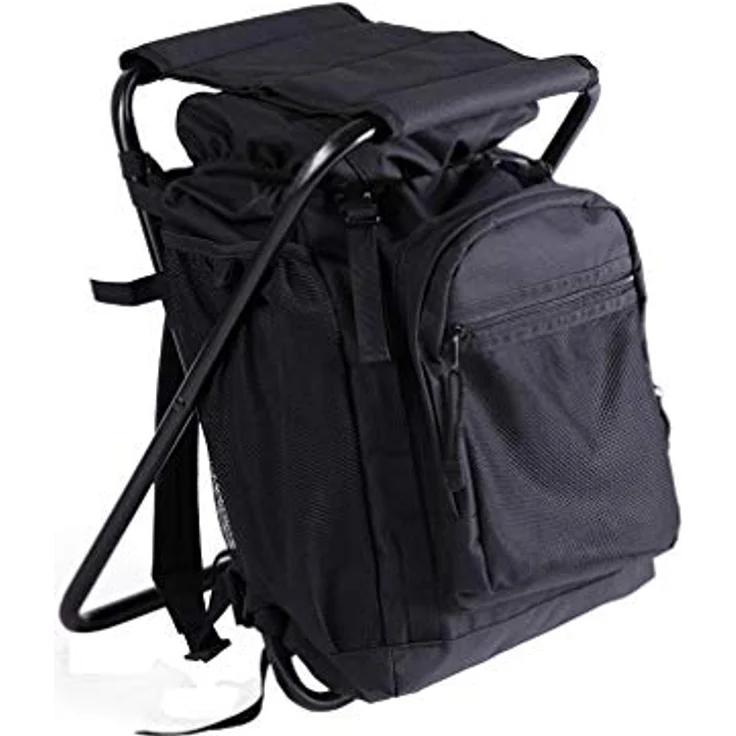 Mil-Tec Rucksäck-14059002, Wander-Rucksack Schwarz mit integrierter Sitzgelegenheit und großem Hauptfach