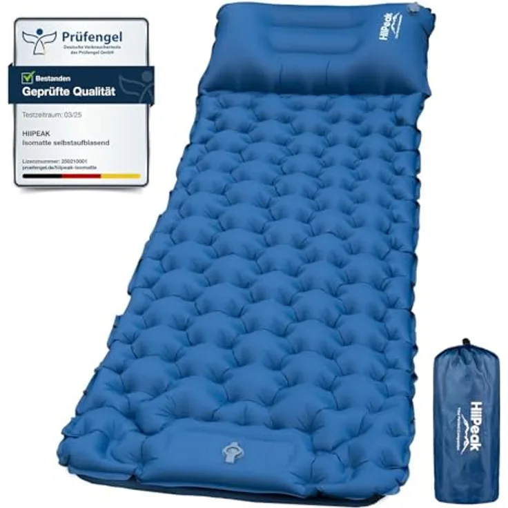 HiiPeak Isomatte Hoch mit integriertem Kopfkissen, ultraleichte Campingluftmatratze mit Fußpumpe, wasserdicht, 198 x 70 cm, kleines Packmaß 28 x 10 cm, grau