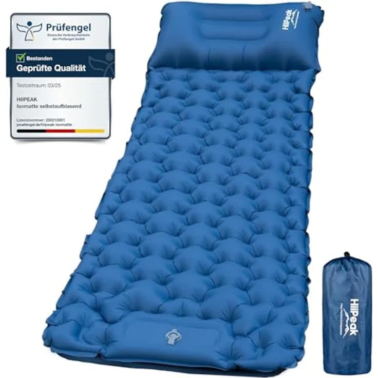 HiiPeak Isomatte Hoch mit integriertem Kopfkissen, ultraleichte Campingluftmatratze mit Fußpumpe, wasserdicht, 198 x 70 cm, kleines Packmaß 28 x 10 cm, grau – Bild 1