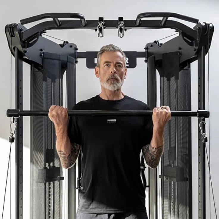 HAMMER Kraftstation Autark 9.0, kompakte Fitnessstation mit Doppel-Seilzugsystem, 2 x 80 kg Gewichtsblöcke und Zubehör-Set für effektives Training zu Hause – Bild 5