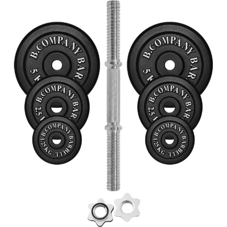 Bad Company Guss Kurzhantel-Set 20Kg (1 x Kurzhantelstange 35cm, 2x1,25, 2x2,5 und 2x5Kg Hantelscheiben) in klassischem Design – Bild 2