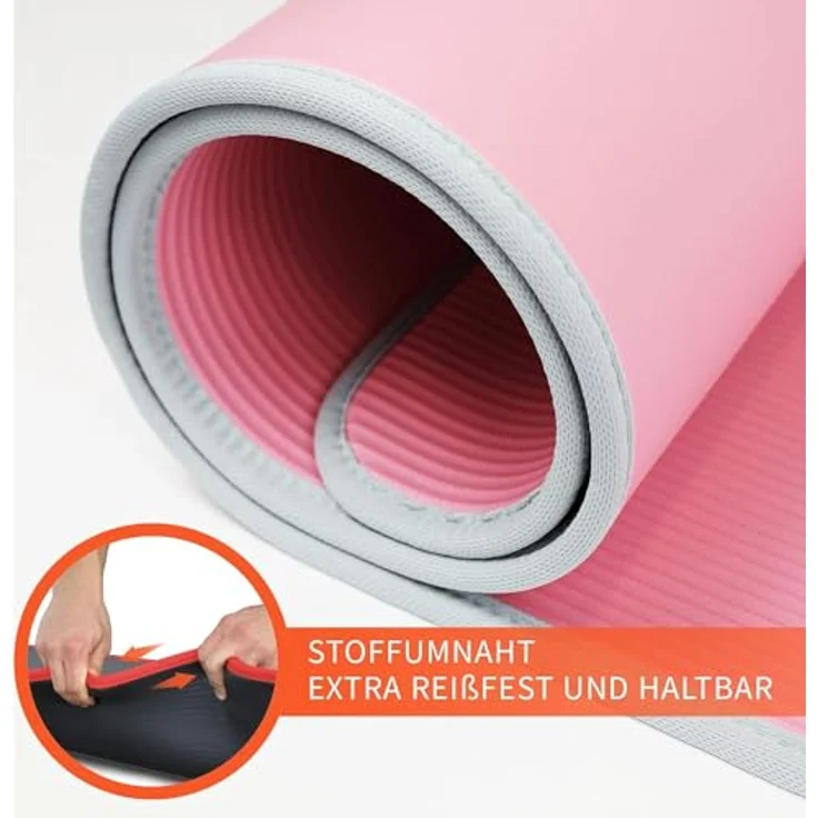 DH FitLife Trainingsmatte Fitnessmatte 183 * 61 * 1 cm, extra reißfest, rutschfest, Yogamatte dick, Workout Matte (pink) – Bild 2