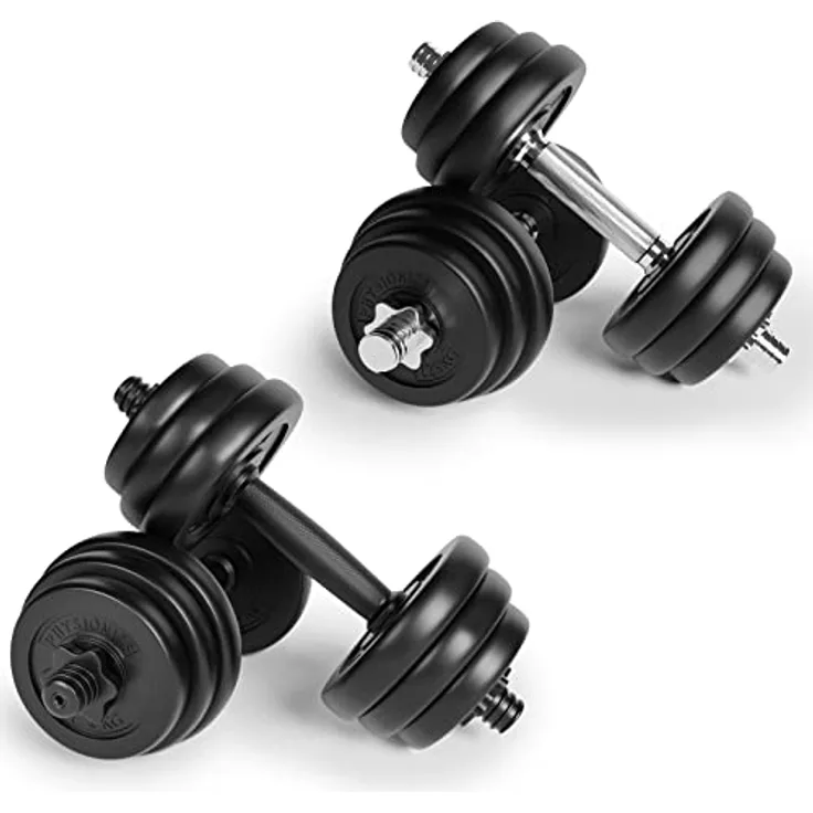 Physionics® Kurzhantel Set - 20kg, 30kg, 40kg, Griff gerändelt, Ø 25 mm, aus Kunststoff, Stahl, Sternverschlüsse - Hantelstangen, Kurzhanteln, Hantel Set (30kg (Kunststoffbeschichtete Stahlstange))