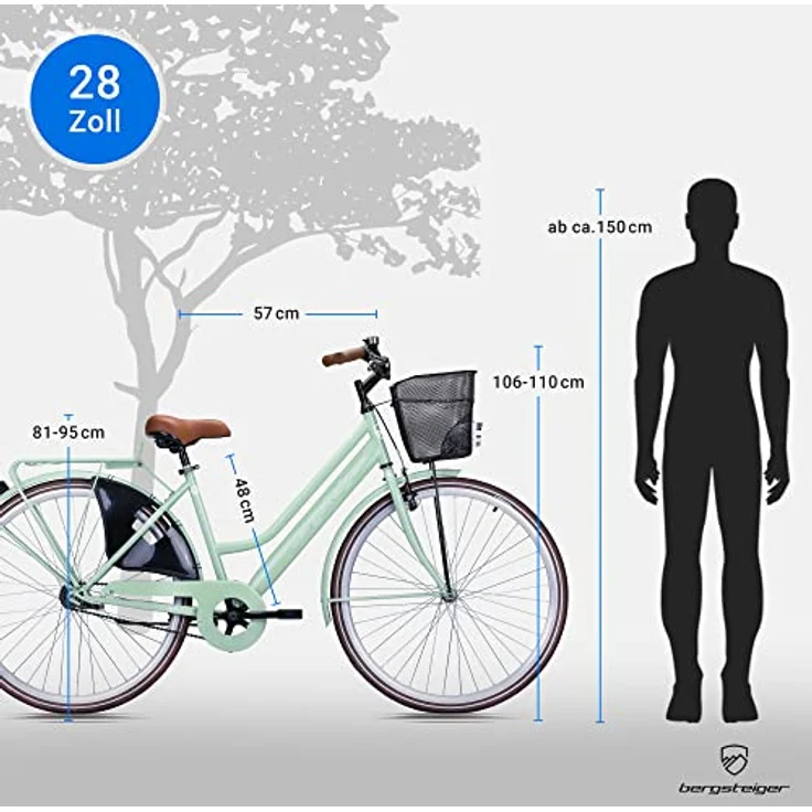Bergsteiger Amsterdam Damenfahrrad 28 Zoll, Schwarz mit Korb, Fahrrad-Licht, Rücktrittbremse – Bild 6