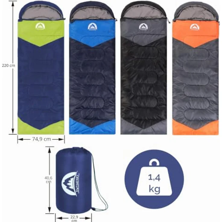 SWTMERRY Schlafsack für 3-4 Jahreszeiten, wasserdicht und leicht, für Jugendliche und Erwachsene, ideal zum Wandern und Campen, Komforttemperatur 10-20 °C, in verschiedenen Farben erhältlich – Bild 2