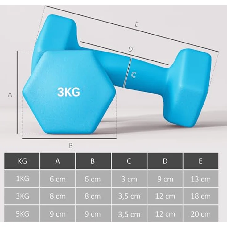 SPORTNOW Hanteln Set 6 Kurzhanteln mit Klappbarem Hantelständer, 2 x 1kg, 2 x 3kg, 2 x 5kg, Hexagon-Design, Rosa-Hellblau-Lila – Bild 7