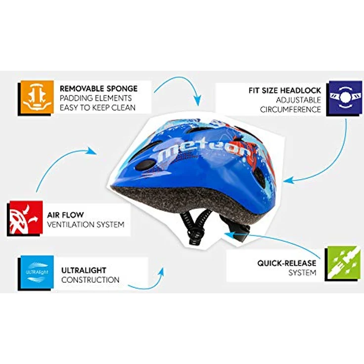 meteor Teddybauer Kinderfahrradhelm, sicherer & stoßdämpfender Helm mit verstellbarem Headlock, waschbarem Innenfutter, in 18 bunten Designs verfügbar – Bild 3