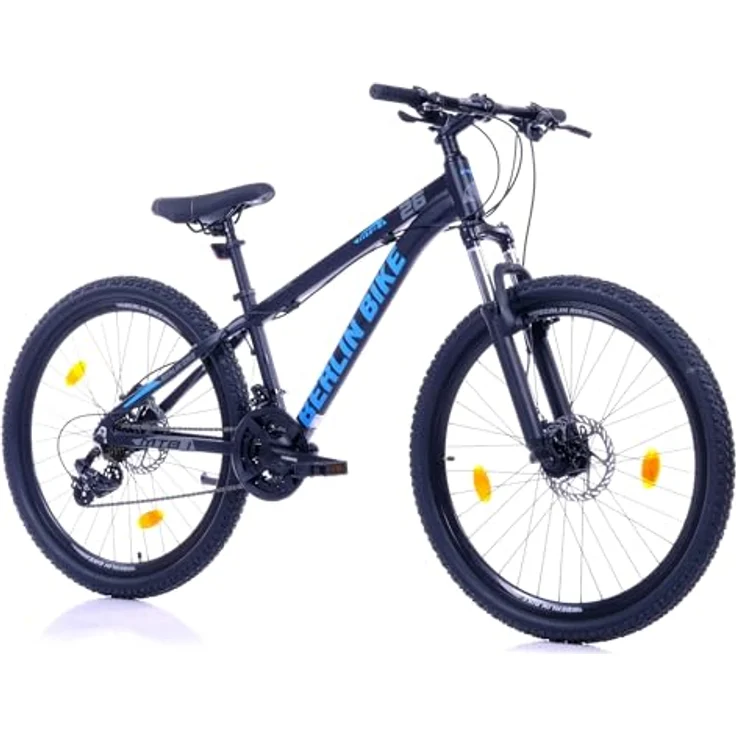 BERLIN BIKE MTB1 Mountainbike 26 Zoll, 33 cm Rahmenhöhe, hydraulische Scheibenbremsen, Shimano 21-Gang, Schwarz-Blau – Bild 2