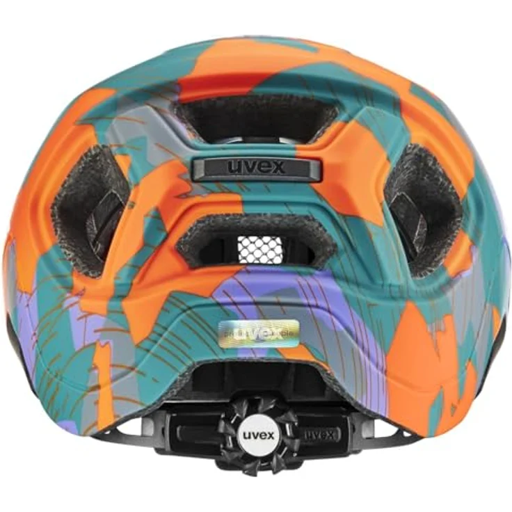 Uvex Sports react jr. Velohelm, 52-56 cm, papaya camo matt, mit Fliegengitter und Sonnenblende – Bild 3