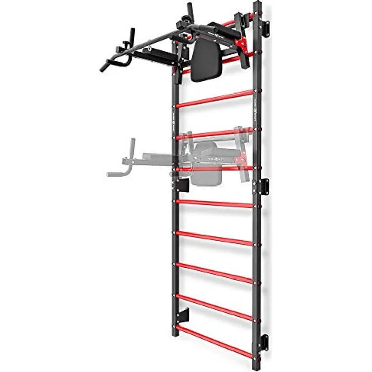 Marbo Sport Set MHU1 | Sprossenwand zur Wandmontage 230 x 81 cm MH-U204 + Multifunctional wallmounted dip-Station with Pull-up bar (2in1) MH-U205 | Made in EU, grau