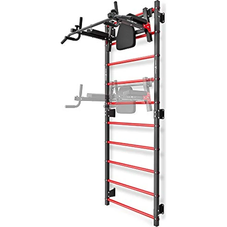 Marbo Sport Set MHU1 | Sprossenwand zur Wandmontage 230 x 81 cm MH-U204 + Multifunctional wallmounted dip-Station with Pull-up bar (2in1) MH-U205 | Made in EU, grau – Bild 1