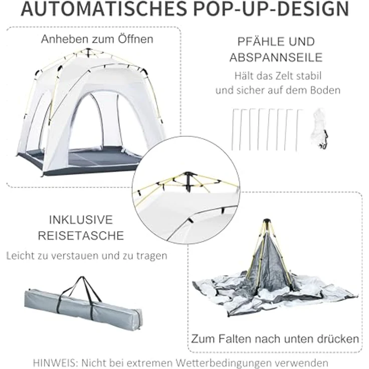Outsunny Pop Up Kuppelzelt für 4 Personen, UV 50+, 4 Türen, 1,9 m Firsthöhe, 1000 mm Wassersäule, leicht und stabil für Camping und Garten – Bild 4