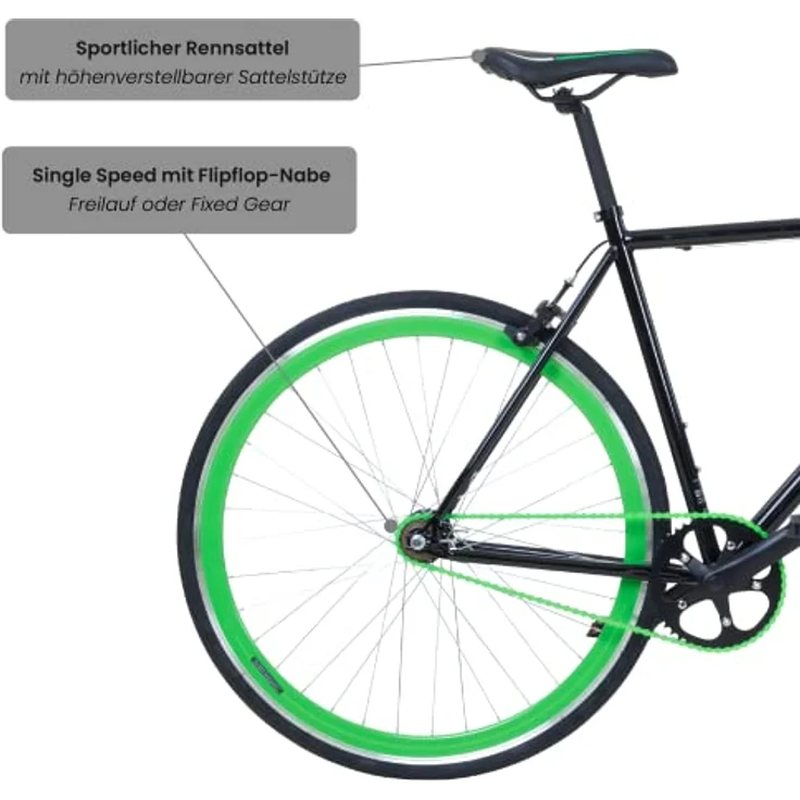 Galano Blade Fixie Fahrrad, 28 Zoll Singlespeed mit Flip Flop Nabe für Fixed Gear und Freilauf, schwarz/rot – Bild 4
