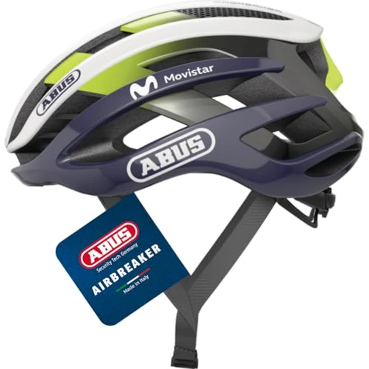 ABUS AirBreaker Rennradhelm, High-End Fahrradhelm für den professionellen Radsport, optimal belüftet und aerodynamisch, Weiß/Blau (Movistar Team 24), Größe L – Bild 1