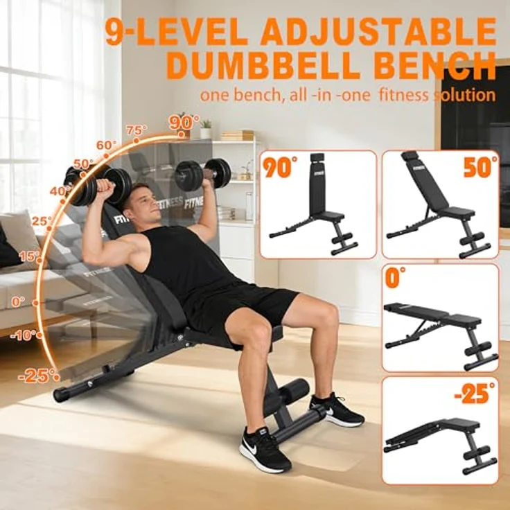 VOWVIT Faltbare Hantelbank, klappbar für Home-Gym, 500 kg Belastbarkeit, 9 Neigungsstufen, schwarz – Bild 2