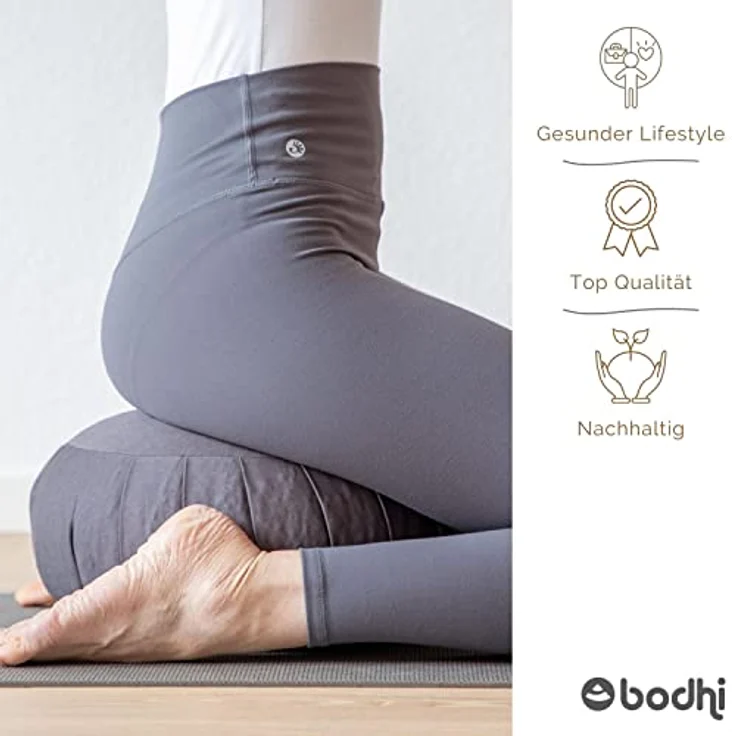 Bodhi Meditationskissen Zafu ECO | Klassisches Traditionelles Yogakissen Rund mit Dehnfalten | Bezug aus 100% Bio-Baumwolle | Hohes Yoga Sitzkissen mit Bio Dinkelfüllung | Sitzhöhe 20 cm – Bild 4