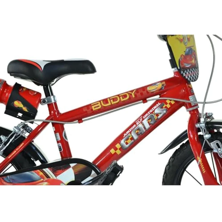 Dino Kinderfahrrad Cars Buddy, mit Stützrädern, Trinkflasche und Frontschild, blau – Bild 5