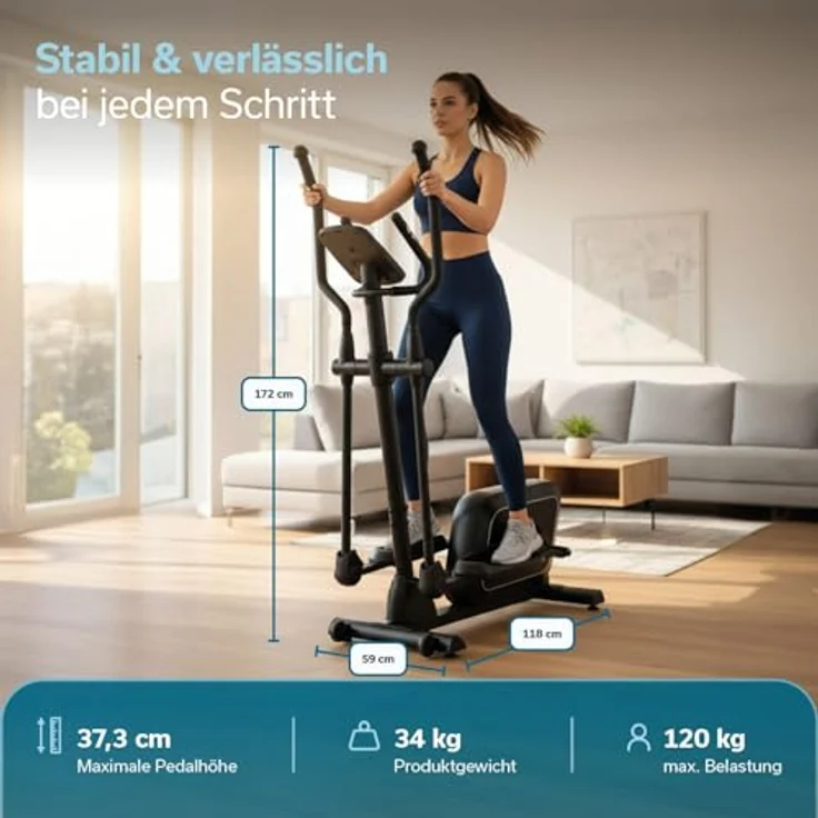 Skandika Fint P8-R Crosstrainer für Zuhause, leise, 32 Stufen, 22 Programme, bis 120 kg, Kinomap App kompatibel, 8 kg Schwungmasse, Ellipsentrainer – Bild 5