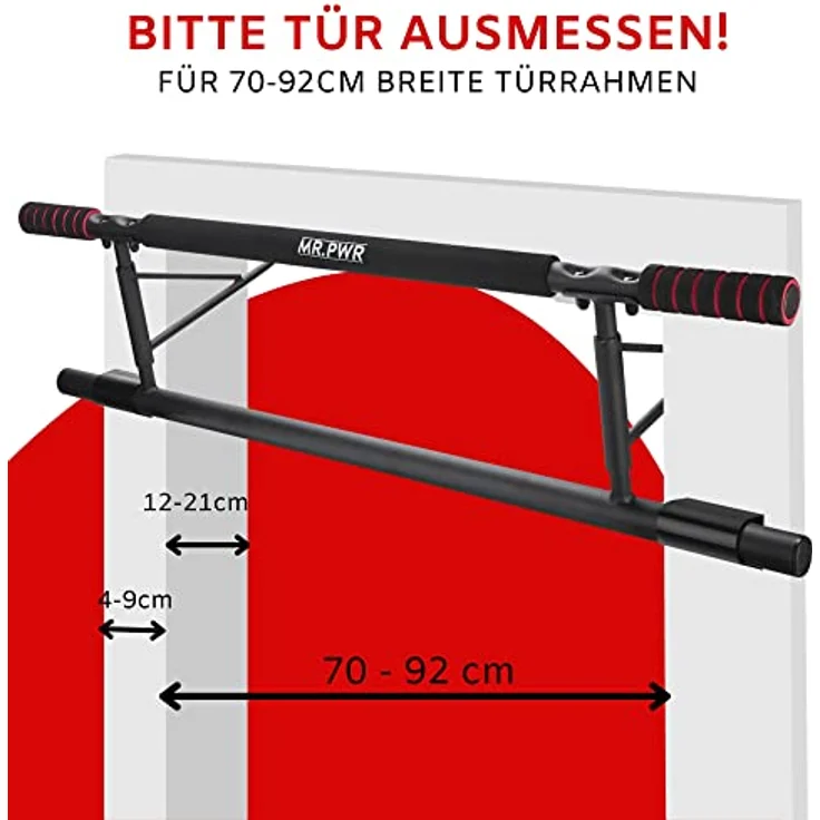 riijk 3 in 1 Premium Klimmzugstange Tür & Dip Barren & Liegestützgriffe +20 cm Höhe für volle Klimmzüge, Kraftstation & Pull Up Bar, Reckstange, Klimmzugstange Türrahmen ohne Schrauben – Bild 2