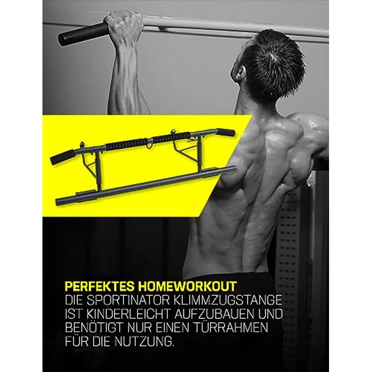 SPORTINATOR® Premium Klimmzugstange für jeden Standard Türrahmen, Maße 100 x 27 x 34 cm, mit gepolsterten Griffen und Öse für Boxsack, faltbares Design – Bild 3
