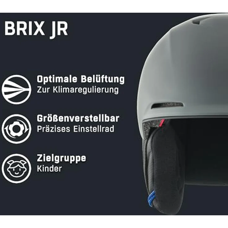 ALPINA BRIX JR, Skihelm für Kinder mit waschbarem Innenfutter, Midnight-Grey matt, M (51-55 cm) - sicher, komfortabel, perfekt klimatisiert, geringe Gewicht, abnehmbare Ohrenpolster – Bild 2