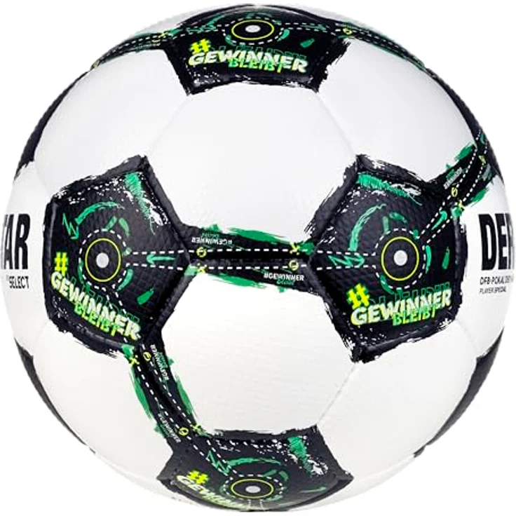 Derbystar DFB-Pokal Fußball Player Special, Größe 5 mit PU-Diamantstruktur, unaufgeblasen in Schwarz-Weiß mit grünen Akzenten, offizielles Lizenzprodukt – Bild 2