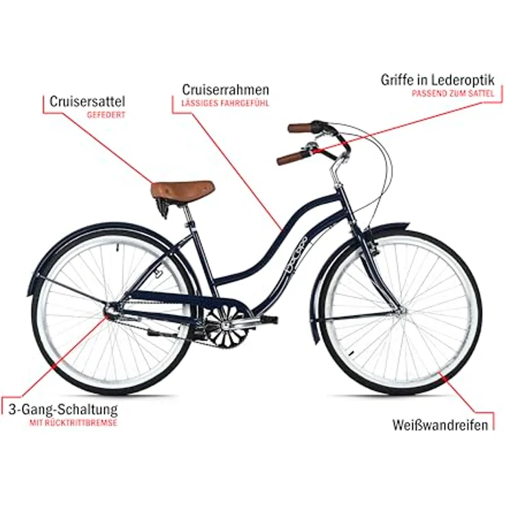 DACAPO Beachcruiser Damen 26" California Blau, 3 Gänge, V-Brakes, empfohlen für Körpergröße 145-185 cm – Bild 4