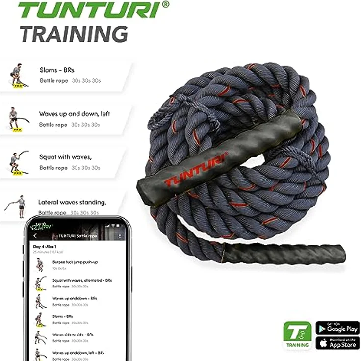 Tunturi Fitnessseil, Battle Rope, 12 Meter (9,8 kg), Functional Training Seil – Bild 3