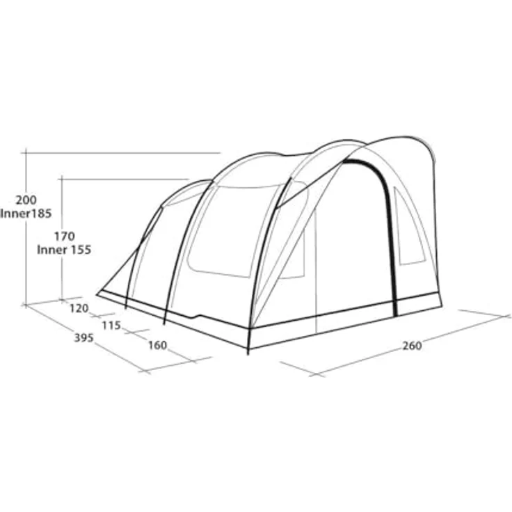 Outwell Sky 4, 4-Personen Tunnelzelt mit wasserdichtem Zeltboden und abgedunkelten Schlafkabinen – Bild 5