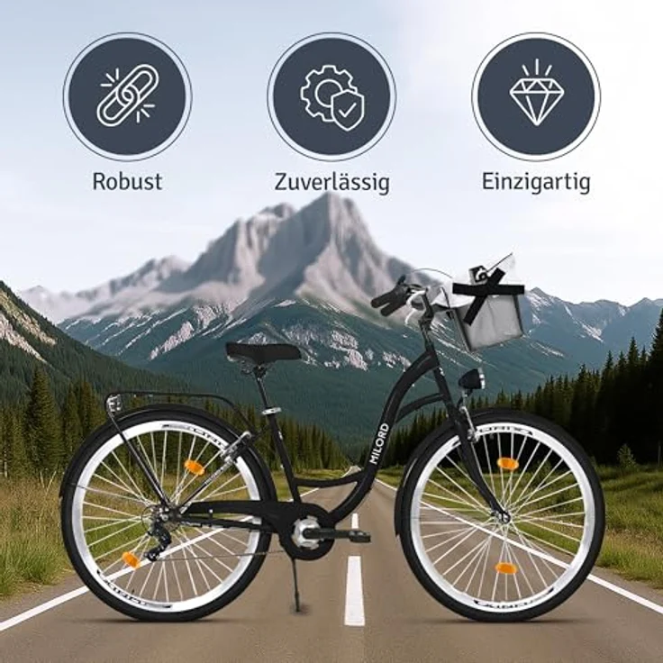 Milordbikes City-Fahrrad, Schwarz, 46 cm, Metallrahmen, leicht rollende 700C x 35 mm City-Reifen, inkl. hinterer Trägersystem – Bild 5