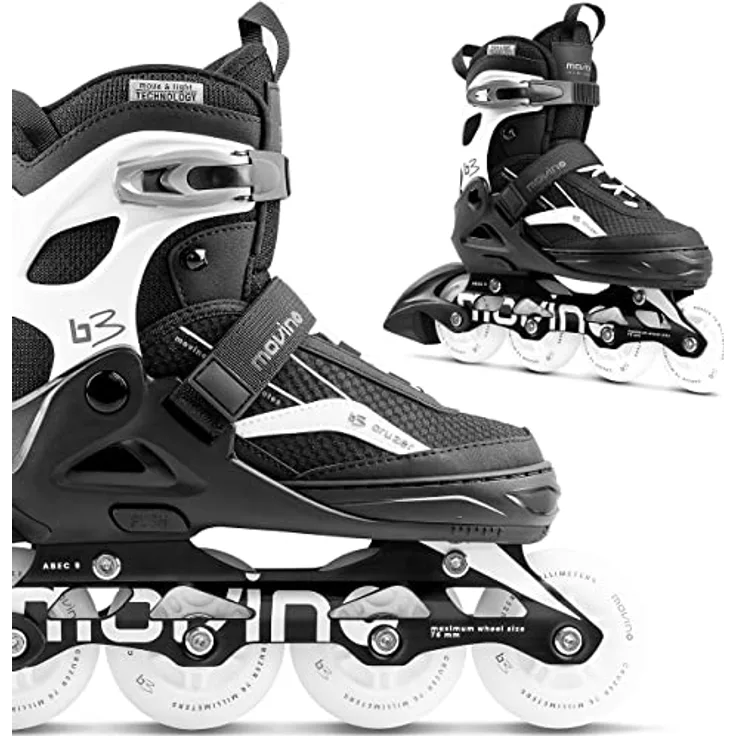 Movino Cruzer B3, Inlineskates mit leuchtenden LED-Rollen, ABEC-9 Kugellagern und Aluminium-Schiene, Größenverstellbar 30-41