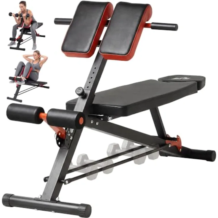 HOMCOM Hantelbank, Verstellbar, Stahl, bis 120 kg belastbar, Schwarz/Rot