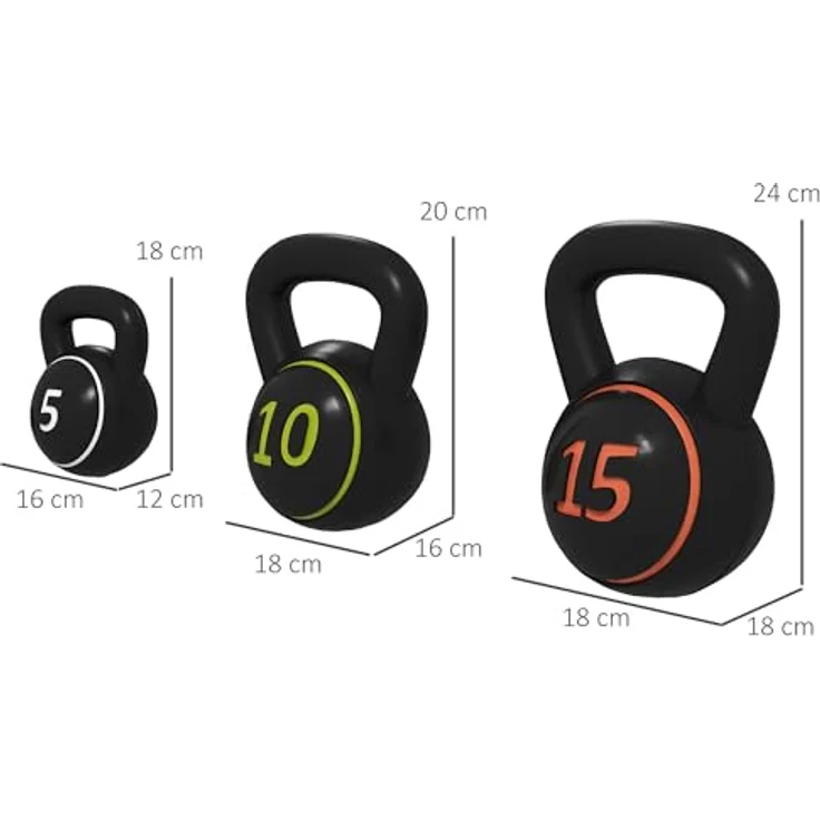 SPORTNOW HOMCOM Kettlebell, 2,2kg, 4,5kg, 6,8kg, 3er Set Kugelgewicht für Gymnastik, Krafttraining, Schwarz – Bild 5
