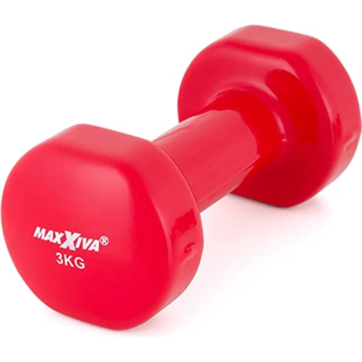 MAXXIVA Hantelset Kurzhanteln Vinyl Stahlkern Fausthanteln Gymnastikhanteln Sport Krafttraining Fitness Gewicht Farbe wählbar (rot (2 x 3 kg)) – Bild 4