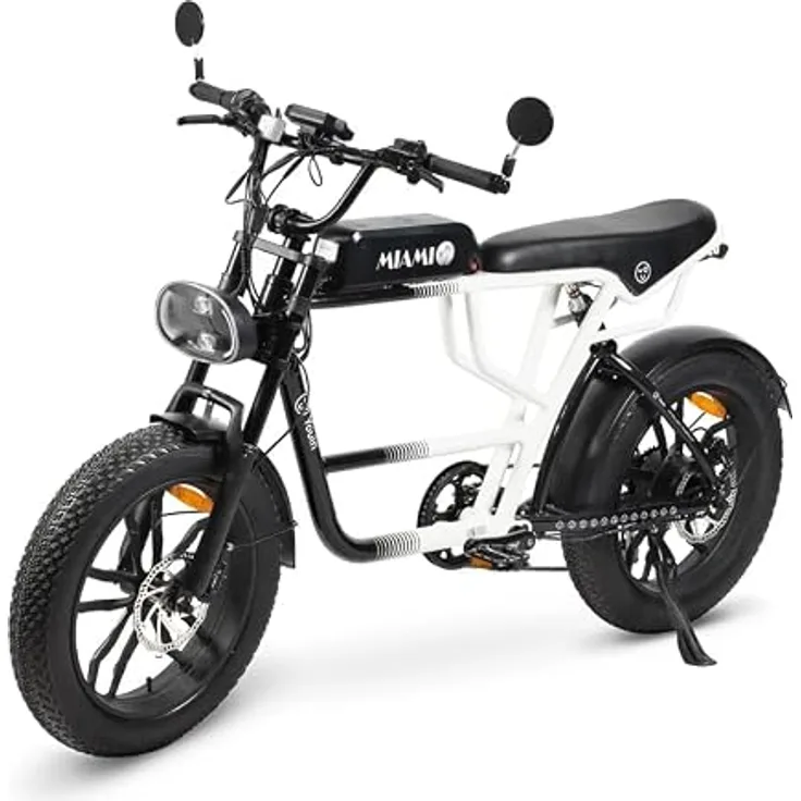 PixelPilot E-Bike Mountainbike Miami, 20 Zoll Fatbike mit 250 W Heckmotor, 720 Wh Akku, bis 100 km Reichweite, Shimano 7-Gang, Vollfederung