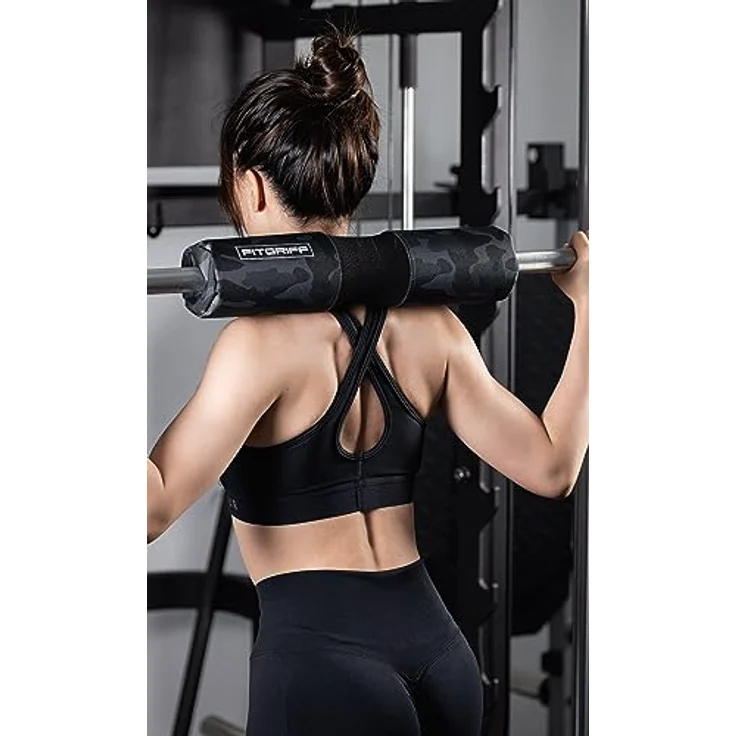 Fitgriff® Langhantel Polster, Hip Thrust Pad mit Klettverschluss - Hantel Nackenpolster - Polsterung für Squats, Booty Training, Gym (Camo-Black) – Bild 4