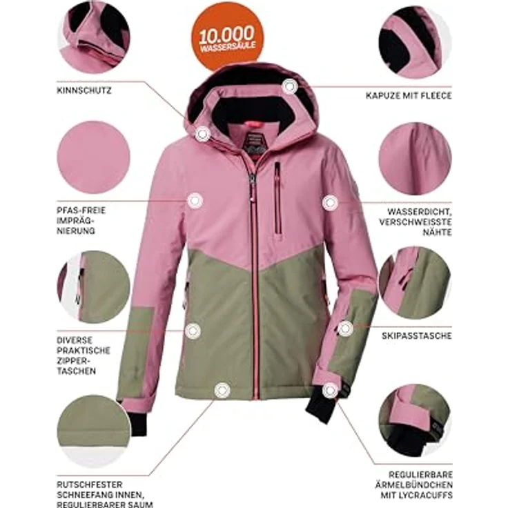 Killtec KSW 207, Skijacke Mädchen, wasser- und winddicht, atmungsaktiv, Colourblock Design, Größe 164 – Bild 5