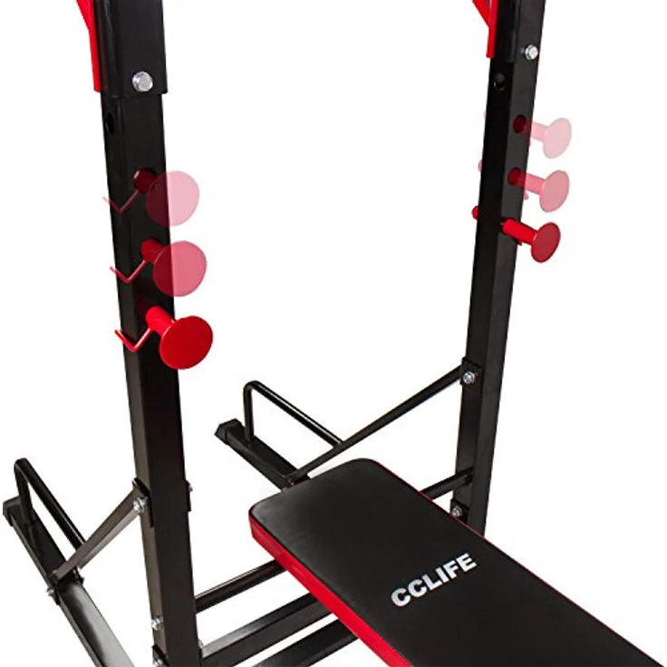 CCLIFE Power Tower Dip Station, Multifunktions-Krafttrainingsgerät mit verstellbarer Ablage, schwarz/rot – Bild 7