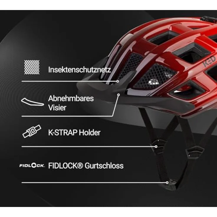 KED Crom Fahrradhelm mit K-FIT Anpassungssystem, LED Rücklicht, red-black glossy, Größe 52-58 (M) – Bild 2
