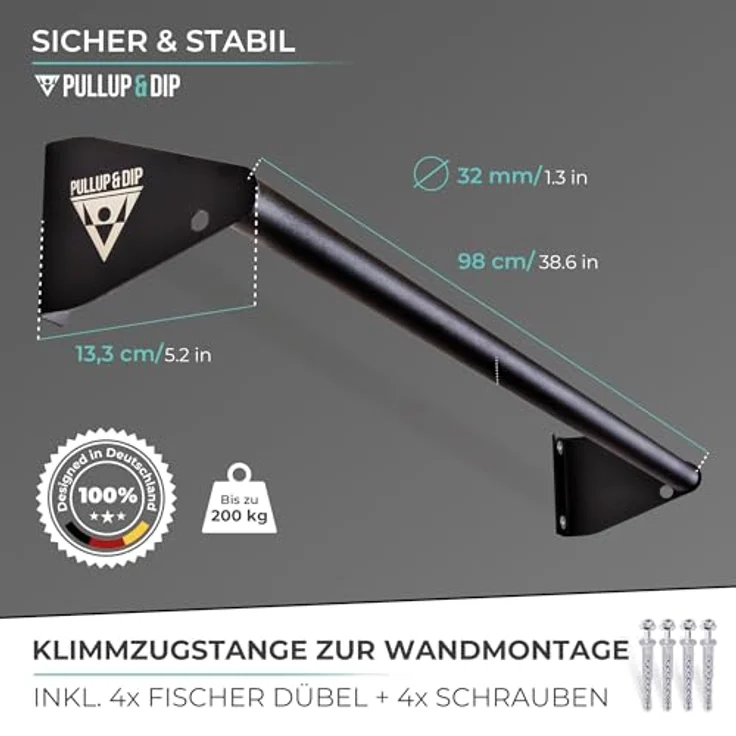 PULLUP & DIP Klimmzugstange zur Wandmontage über Türrahmen – Stabile Reckstange für Home Gym – Robuste Stahlkonstruktion, schwarz – Bild 3