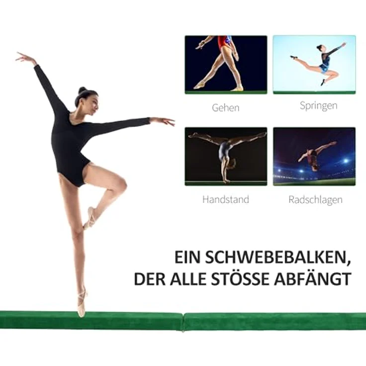 HOMCOM Balancetrainer 210 cm Schwebebalken, klappbar, rutschfester Wildlederbezug, max. 120 kg, Grün – Bild 6