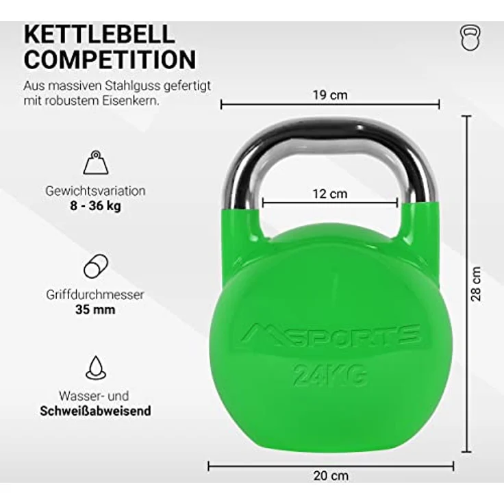 MSPORTS Kettlebell Competition 24 kg | Professional Studio Qualität | inkl. Übungsposter | Wettkampf Kugelhantel – Bild 2