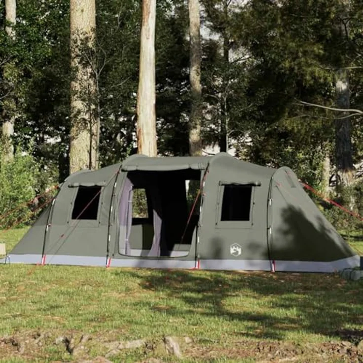 vidaXL Tunnel-Familienzelt 6 Personen, olivgrün, wasserdicht mit 2 Schlafkabinen und praktischem E-Anschluss – Bild 2