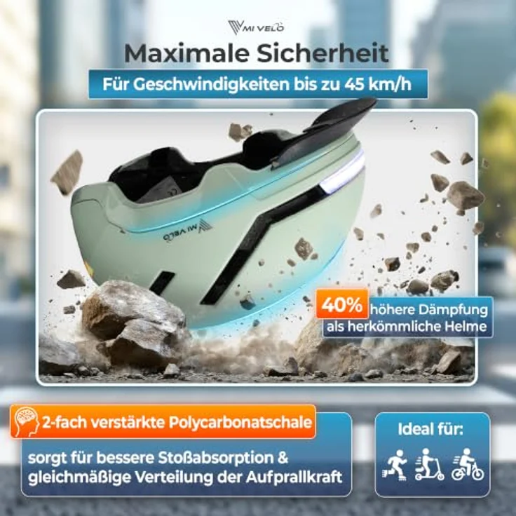 MIVELO NOVA Fahrradhelm, NTA zertifiziert bis 45 km/h, ultraleicht mit LED-Licht und Helmschloss, Unisex, Mint, L (57-61 cm) – Bild 4